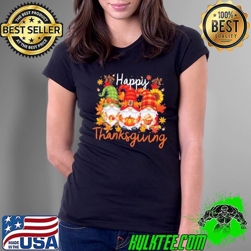Happy Thanksgiving Gnomes Pumpkin Autumn Ladies tee