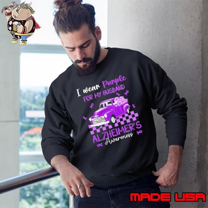 I Wear Purple for My Husband Alzheimer Awareness Car Flowers T-Shirt
