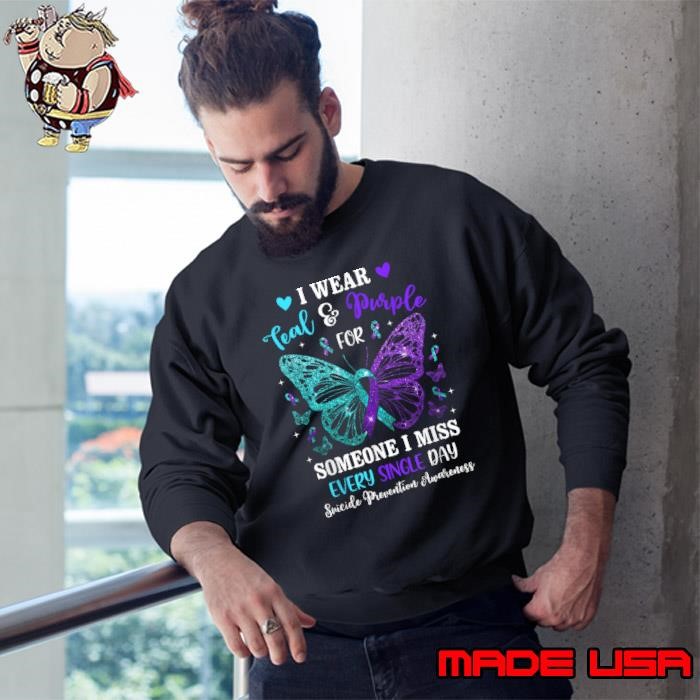 I Wear Teal & Purple Suicide Prevention Awareness Butterfly Sweatshirt