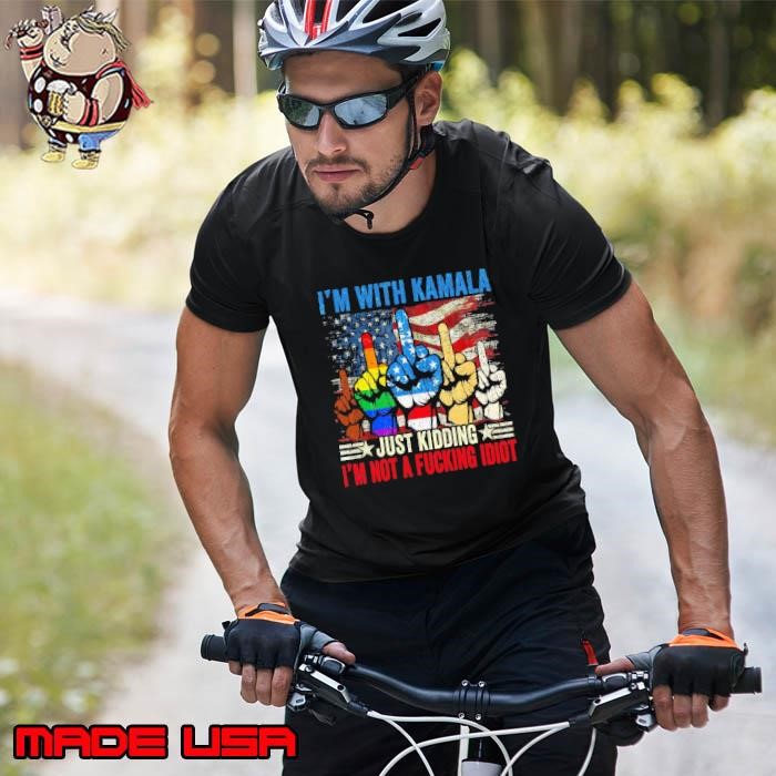 I'm with kamala just kidding i'm not a fucking idiot middle finger usa flag Unisex