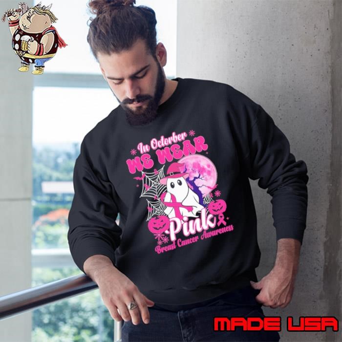 In October We Wear Pink Ghost Witch Breast Cancer Awareness Sweatshirt