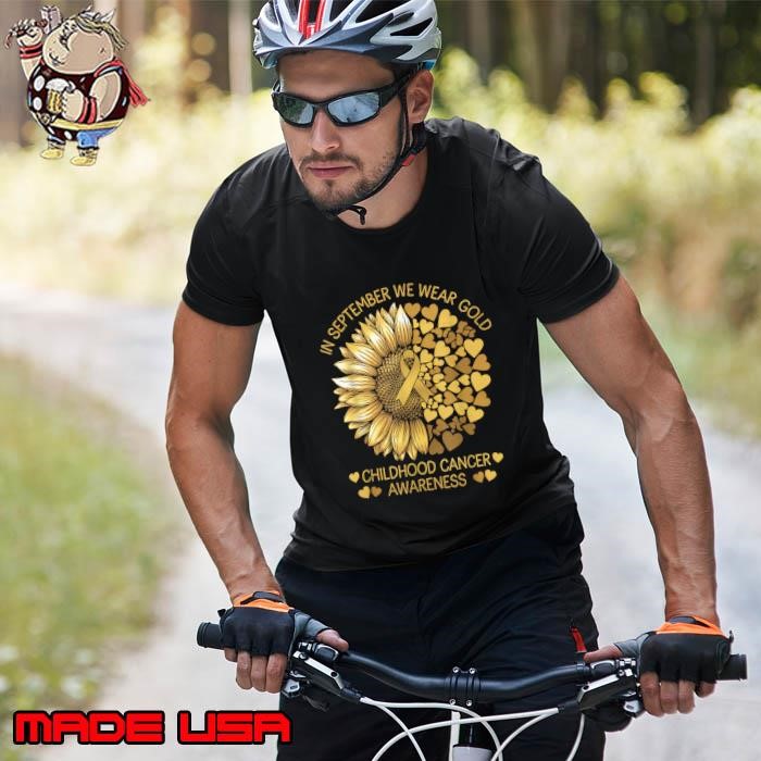 In September We Wear Gold Childhood Cancer Awareness Hearts Sunflower Unisex