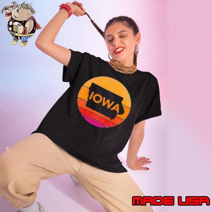 Iowa retro sunset State Of Iowa outline Ladies tee