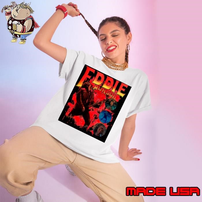 Joseph Quinn Eddie Munson Playing Guitar Red Ladies tee
