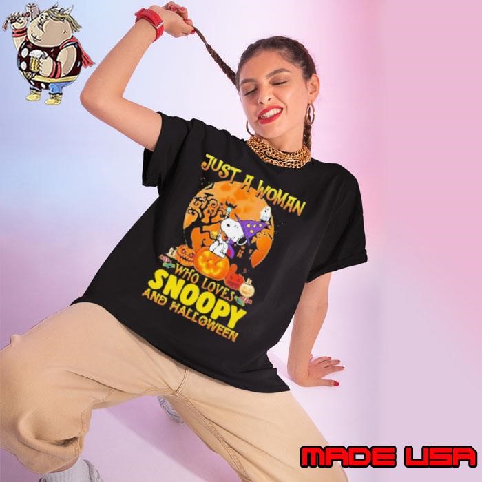 Just A Woman Who Loves Snoopy And Halloween Ladies tee
