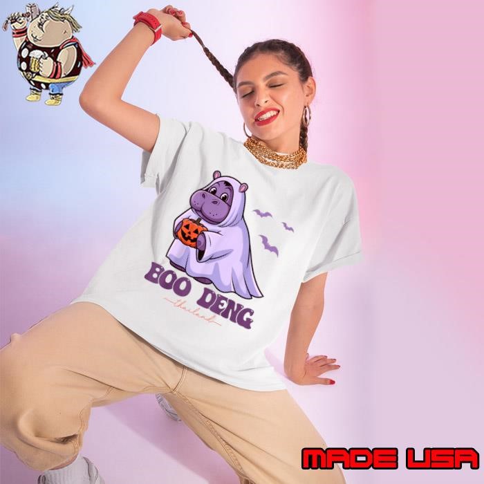 Moo Deng Bats Baby Pygmy Hippo Bouncy Pig in Thai Halloween Ladies tee