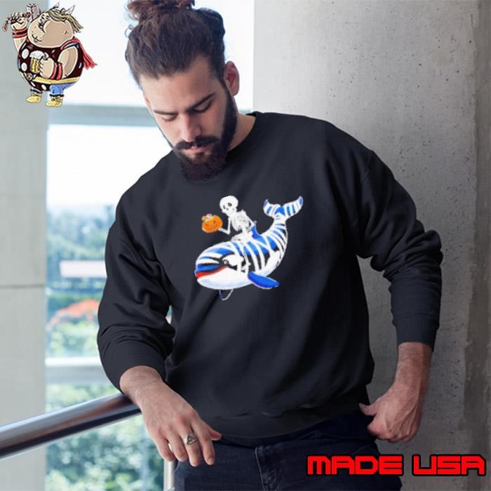 Skeleton Riding Mummy Orca Halloween Candy Whale Sweatshirt
