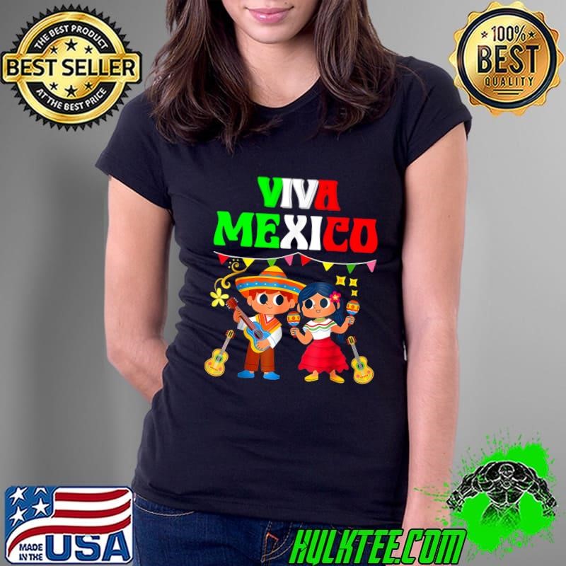 Viva Mexico Boy Girl Maracas Guitar Mexican Independence Day Ladies tee