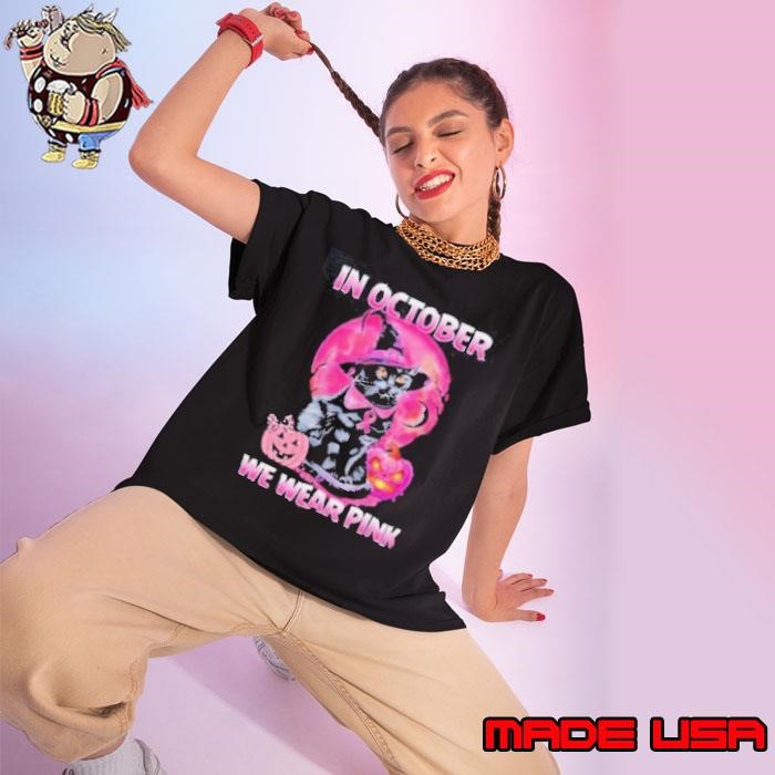 Witch black Cat in october we wear pink 2024 Ladies tee