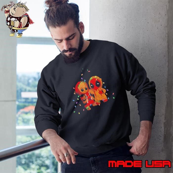 Baby Groot And Baby Deadpool Merry Christmas Light Sweatshirt