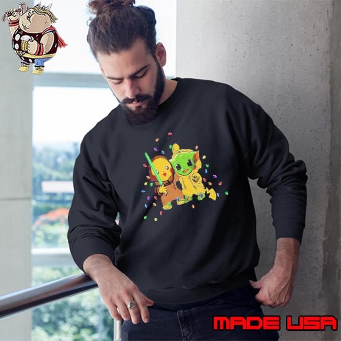 Baby Pikachu And Baby Yoda Merry Christmas Light Sweatshirt