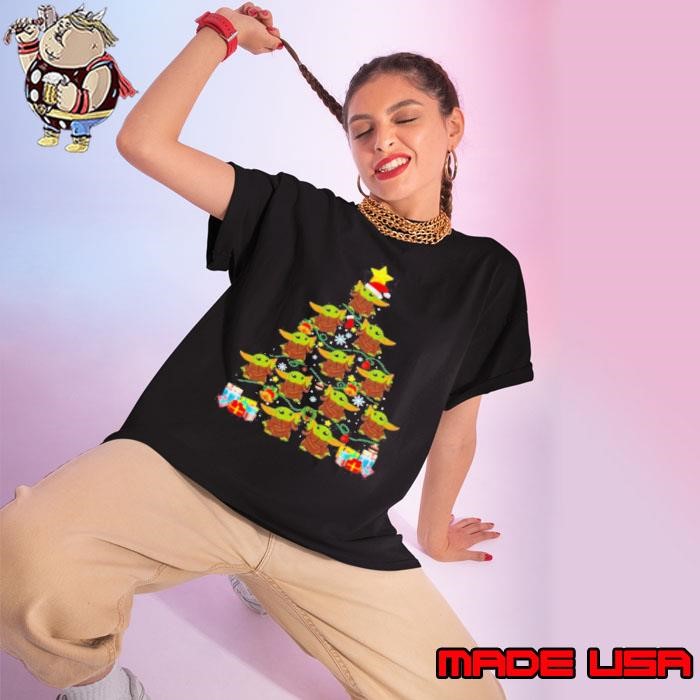 Baby Yoda Tree Merry Christmas Gift Ladies tee