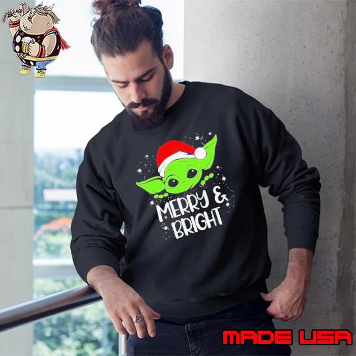Baby Yoda hat Santa Merry and bright Christmas Sweatshirt