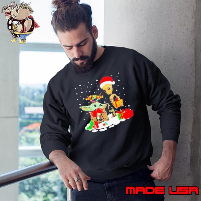 Baby yoda and santa groot christmas Sweatshirt