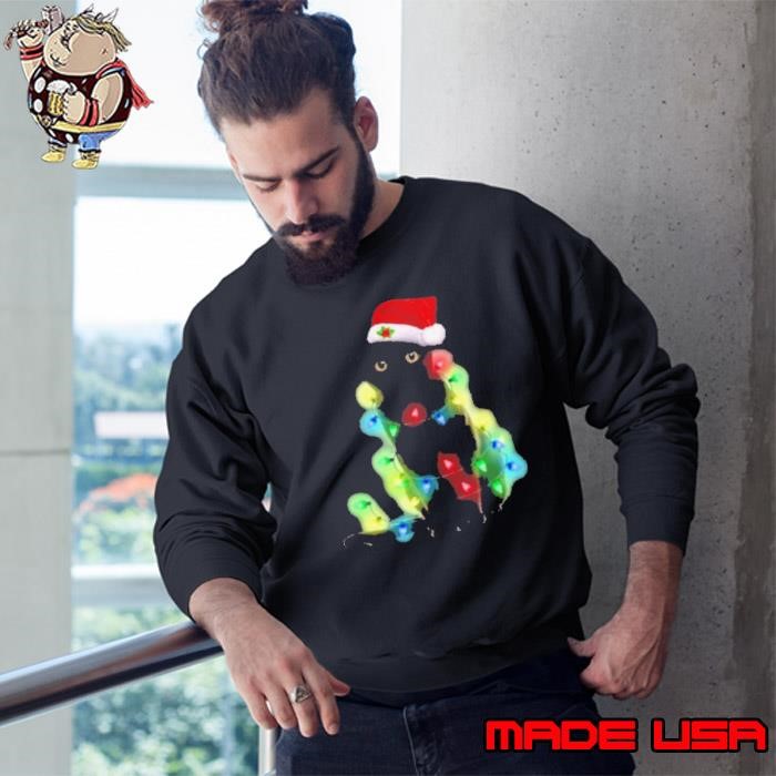 Black Cat Santa Light Merry Christmas Sweatshirt