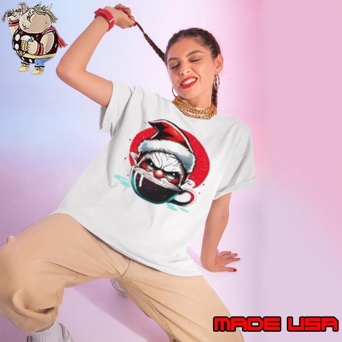 Cartoon Character Enjoying Hot Cocoa in a Santa Hat Ladies tee