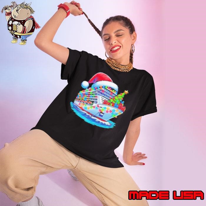 Cruise ship santa Christmas tree lights Ladies tee