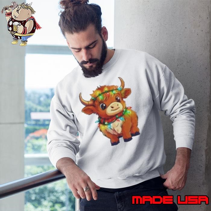 Cute Christmas Lights Baby Scottish Highland Cow Sweatshirt