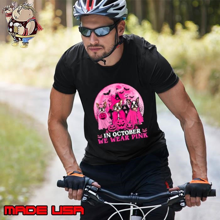 Ghost And Witch Boston Terrier Dog In October We Wear Pink Moon Unisex
