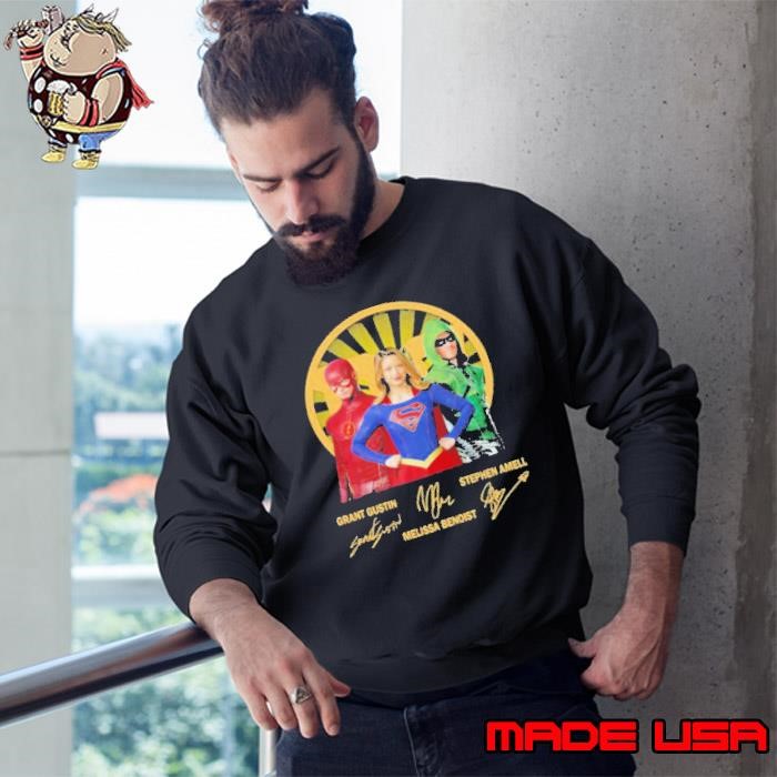 Grant Gustin Melissa Benoist Stephen Amell Heros Signuature Sweatshirt