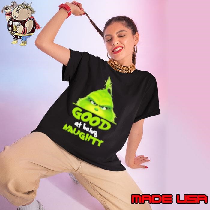 Grinch Good At Being Naughty Christmas Ladies tee