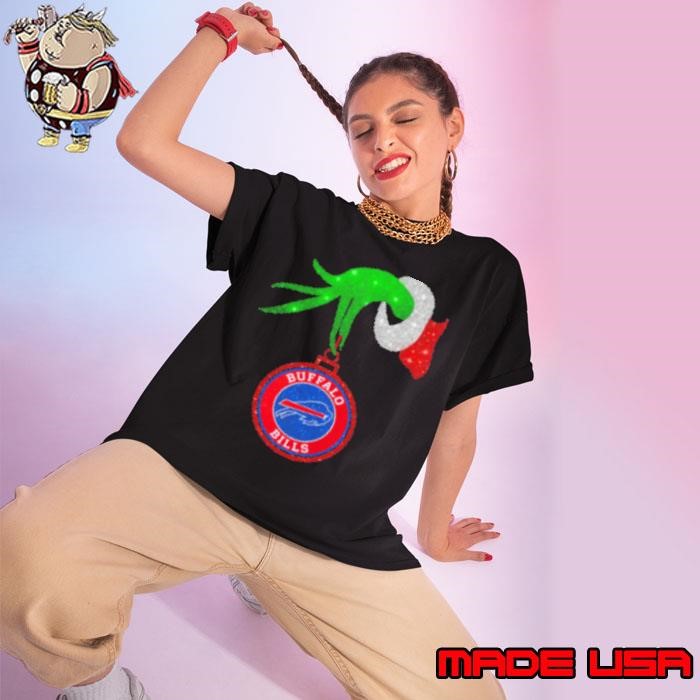 Grinch Hand Holding Buffalo Bills Christmas Ladies tee