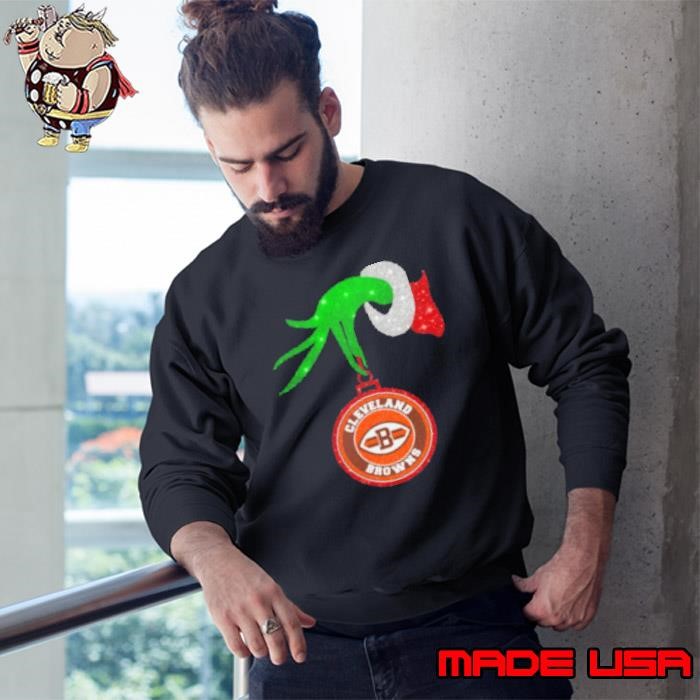 Grinch Hand Holding Cleveland Browns Christmas Sweatshirt