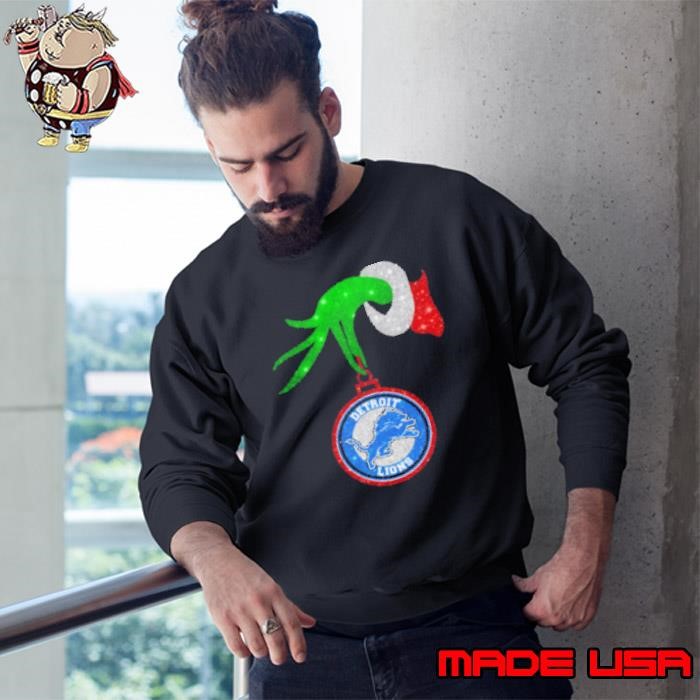 Grinch Hand Holding Detroit Lions Christmas Sweatshirt