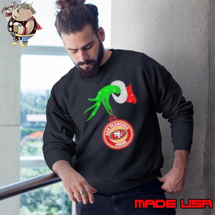 Grinch Hand Holding San Francisco 49ers Christmas Sweatshirt