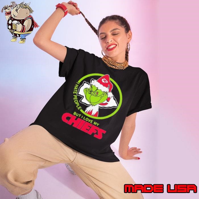 Grinch Santa I Hate People But I Love My Kansas City Chiefs Christmas Ladies tee