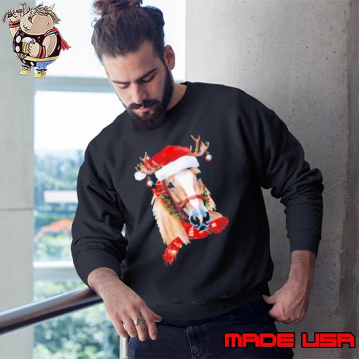 Horse With Reindeer Horn Scarf Noel Christmas Horse Sweatshirt