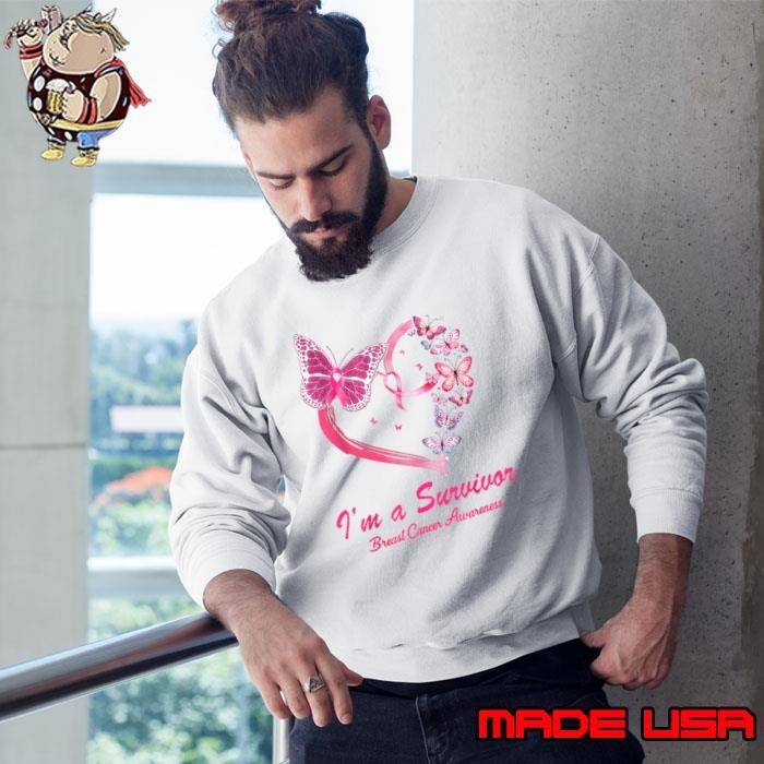 I'm A Survivor Breast Cancer Awareness Pink Butterfly Heart Sweatshirt