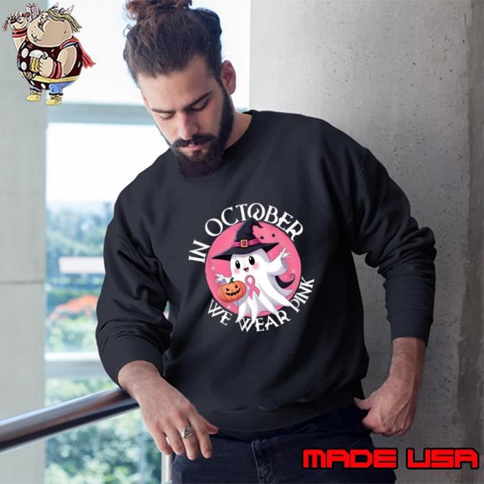In October We Wear Pink Breast Cancer Halloween Ghost Pumpkin Sweatshirt