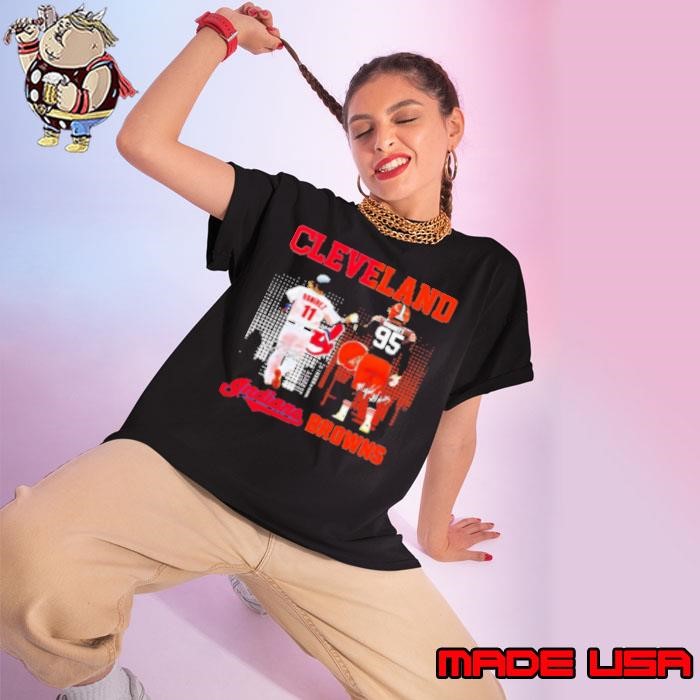 Jose Ramirez And Myles Garrett Cleveland Indians Browns Signatures Ladies tee
