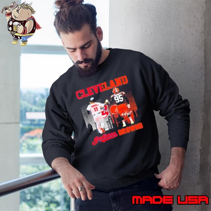 Jose Ramirez And Myles Garrett Cleveland Indians Browns Signatures Sweatshirt