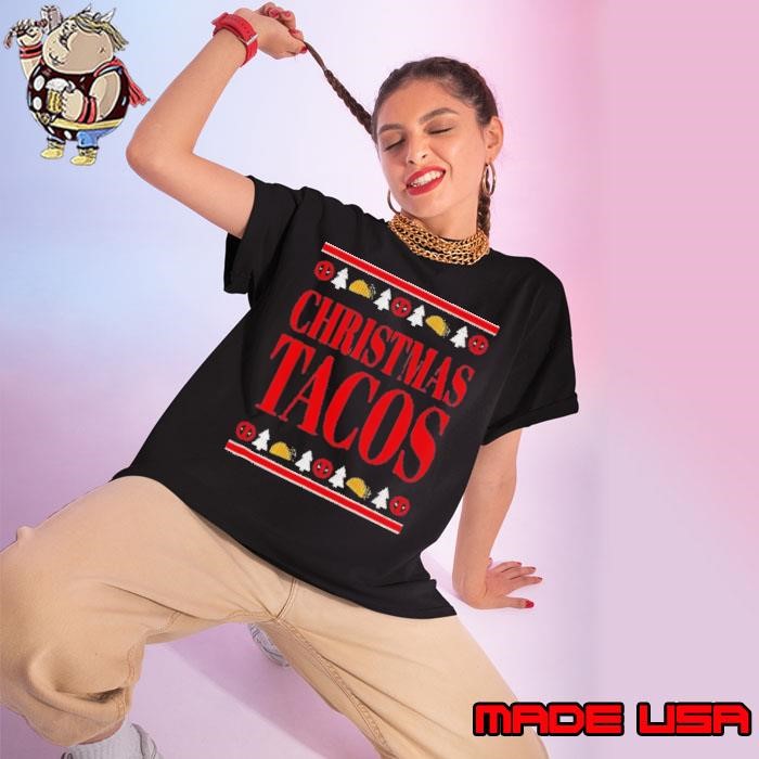 Marvel Deadpool Wade Wilson Christmas Tacos Holiday Ladies tee