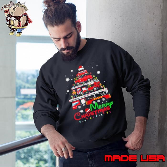 Merry Christmas Firetruck Tree Christmas Firefighter Sweatshirt