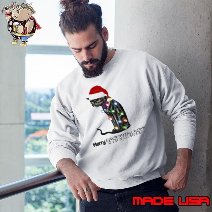 Merry Kiss My Ass Funny Christmas Cat Sweatshirt