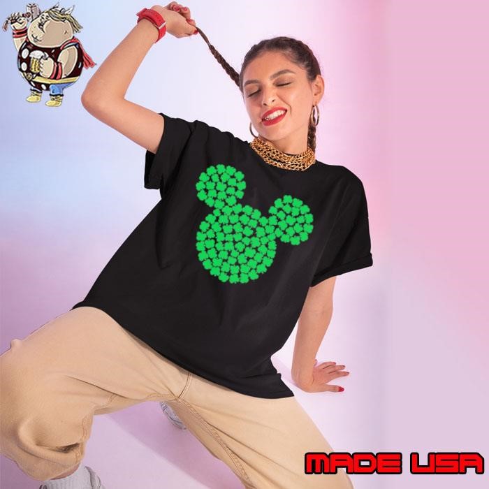 Mickey Mouse Green Four Leaf Clover Shamrock St Patricks Ladies tee