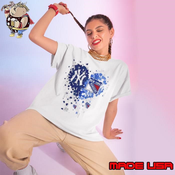 New York Yankees and New York Rangers Heart Tiny 2024 Ladies tee
