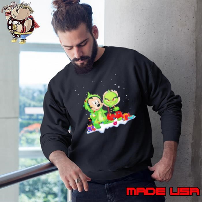 Official Mickey Mouse And Grinch With Fairy Lights for Christmas Sweatshirt