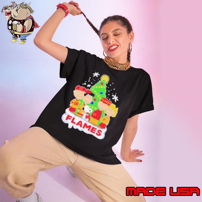 Peanuts Characters X Calgary Flames Merry Christmas Ladies tee