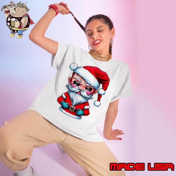 Premium Angry Santa Claus Cartoon Character Holding a Cup Ladies tee