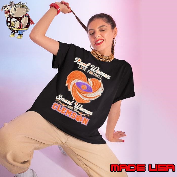 Real Women Love Football Smart Women Love The Clemson Tigers Heart Diamond 2024 Ladies tee