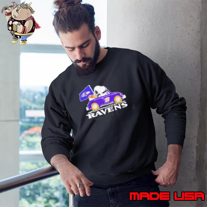Snoopy and Woodstock driving car Baltimore Ravens Sweatshirt