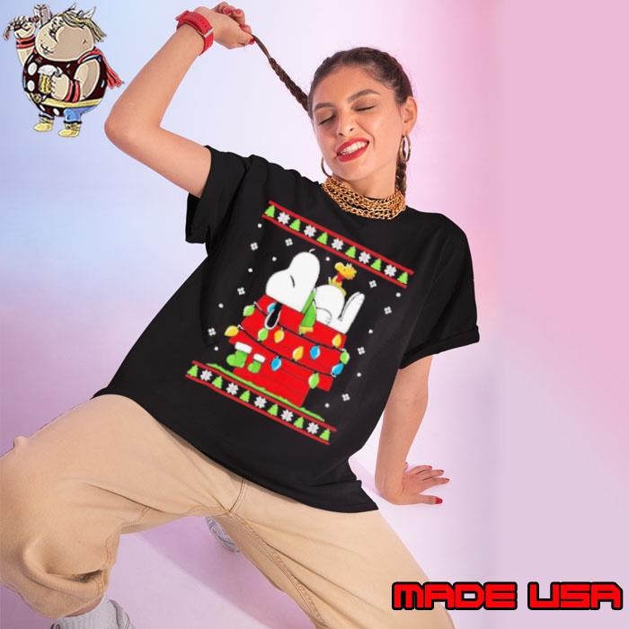 Snoopy and Woodstock waiting for Christmas ugly 2024 Ladies tee