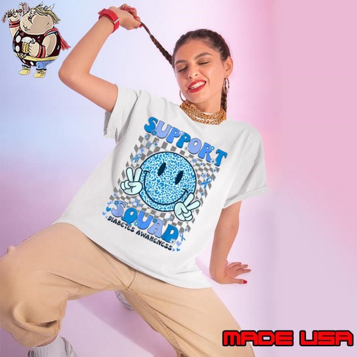 Support Squad Diabetes Awareness Blue Smile T1D Type 1 Ladies tee