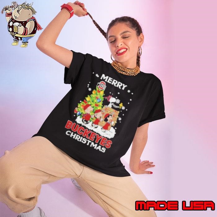 2024 Ohio State Buckeyes Snoopy And Friends Merry Christmas Ladies tee