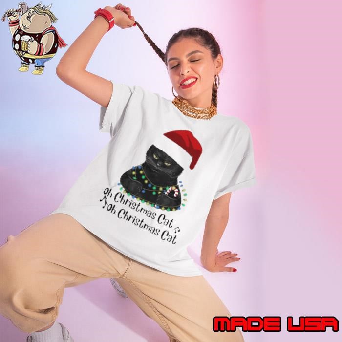 Black Cat Santa Oh Christmas Cat Oh Christmas Cat Light Ladies tee