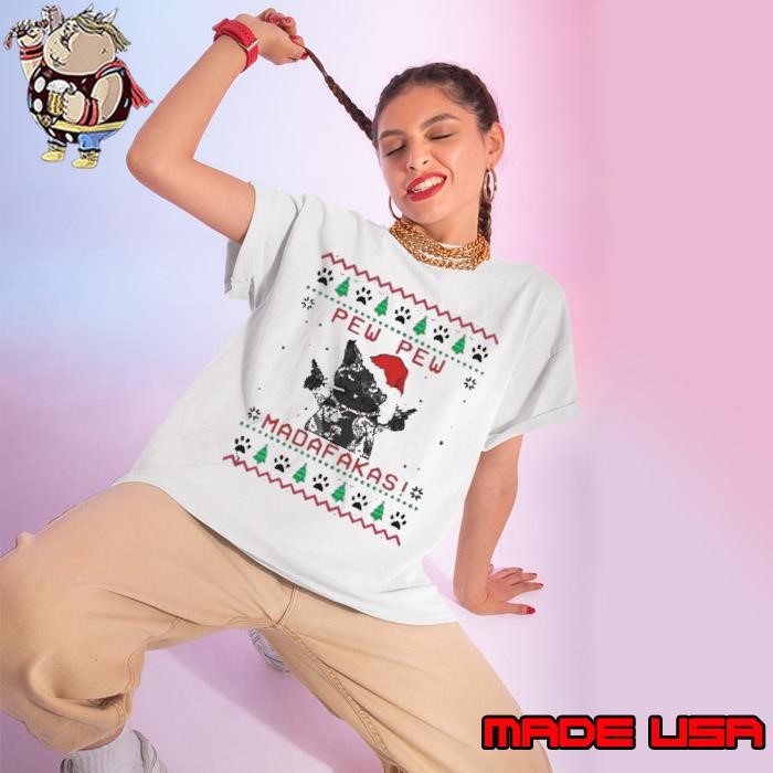 Black Cat Tattoos santa smoking Pew Pew Madafakas Christmas Ladies tee
